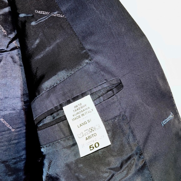 Takeshy Kurosawa Japanese/Italian Made Suit, Blue, Coated Cotton, Size 50 (40R) - Picture 3 of 5